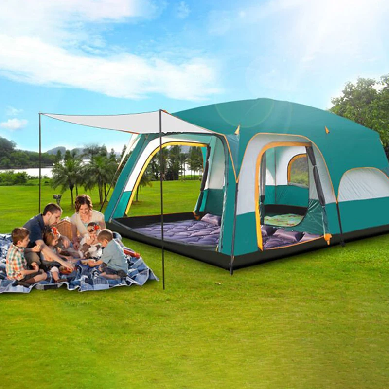 

Outdoor Camping Large Family Tent Travel Outing Windproof Warm Uv Protection Keep 2 Bedrooms 1 Living Room Mosquito Control