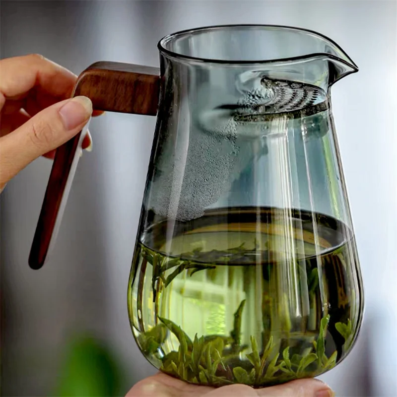 1000ML Wooden Handle Glass Tea Pot with Crescent Filter Cooking Herbs Flower Green Teapot Household Tea Maker Kung Fu Tea Set