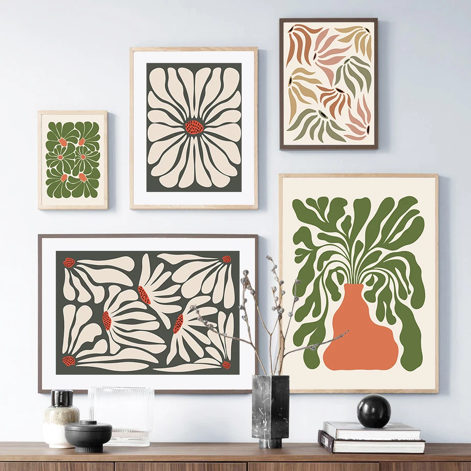 1pc frameless Canvas Painting Abstract Flower Market Rose Daisy Vase Leaf Wall Art Canvas Painting Vintage Posters And Prints Pi