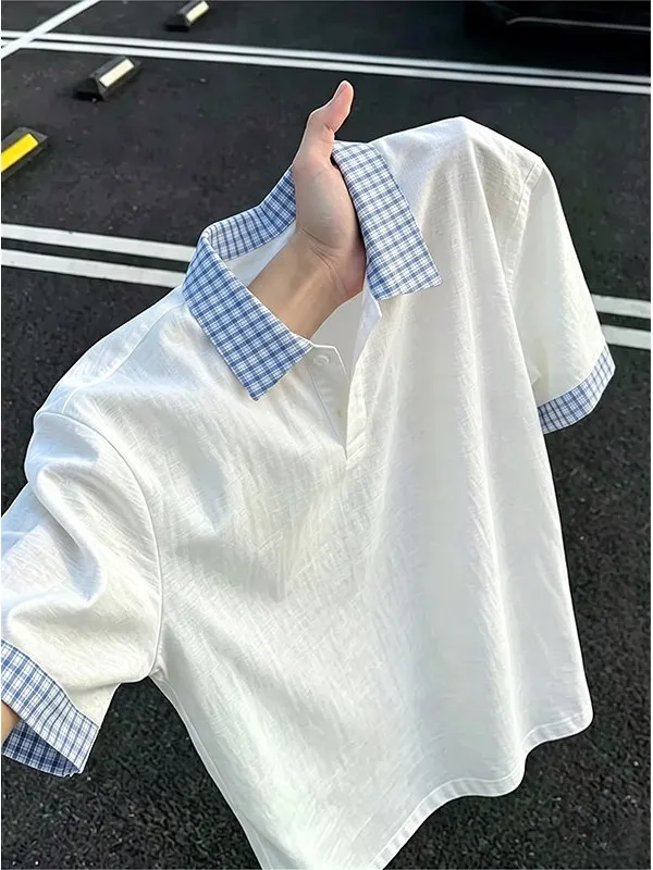 Ice Silk  Shirt Short Sleeve Men Summer Thin American Shoulder High Sense Quick Dry T Shirt Patchwork Breathable Casual S...
