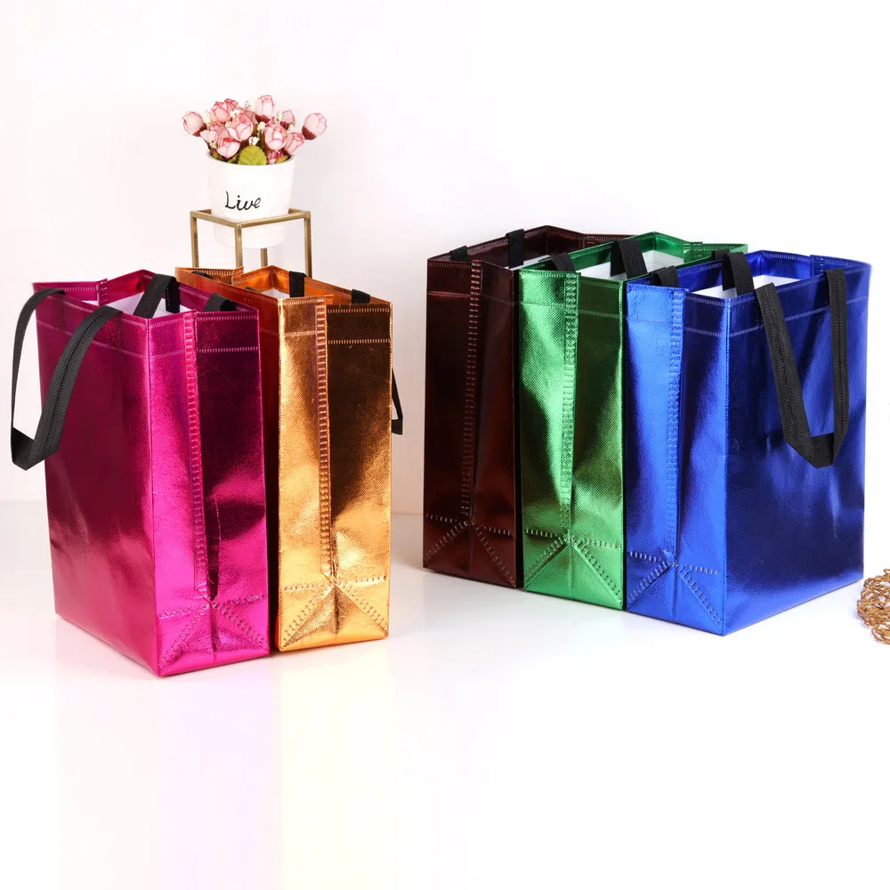 5/10pcs High Quality Colorful Shopping Bag No-woven Fabric Bags with Handle Multicolor DIY Candy Dessert Wedding Party Gift Bags