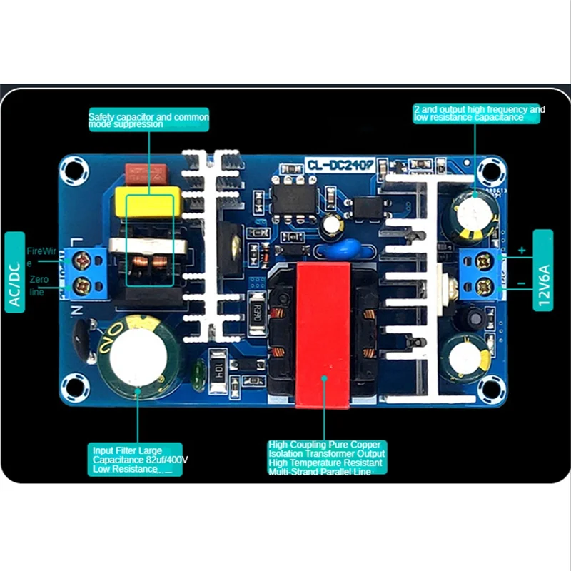 12V6A Switching Power Supply Board 70W Isolated Power Supply Module Ac-Dc Power Supply Bare Board Spare Parts Accessories