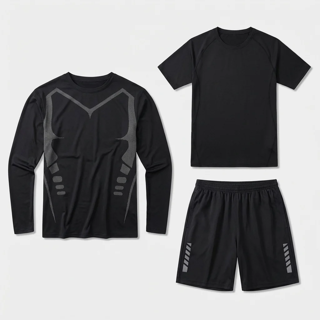 

Men Gym T Shirt Set Quick Dry Moisture Wicking Sportswear Breathable Training Workout Fitness Running Elastic Polyester Clothing