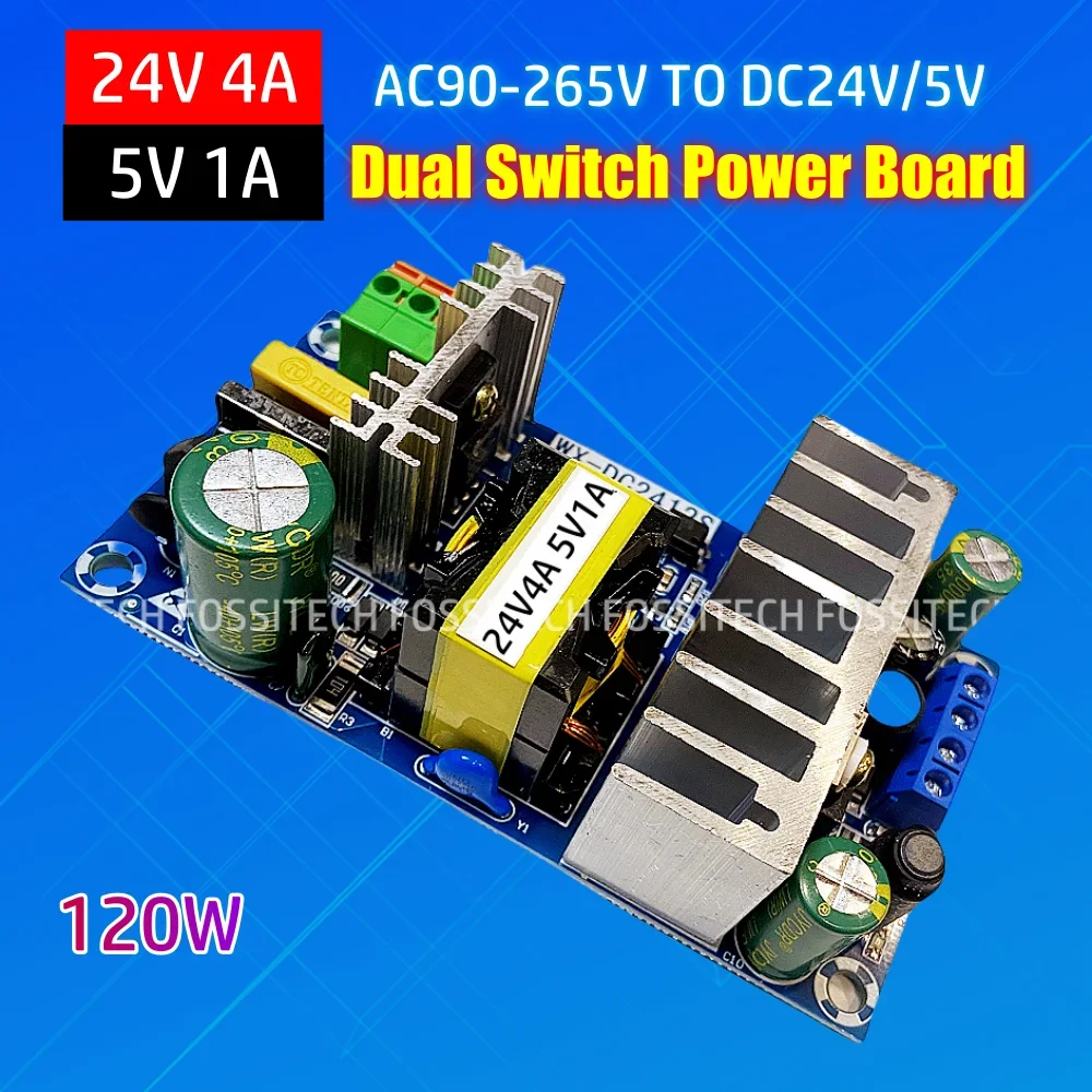 

Двойная плата переключения питания 24 В/5 В, 120 Вт, 2-сторонний модуль переключателя источника питания переменного и постоянного тока, изолированный 24 В, 4 А, 5 В, 1 А для электроники
