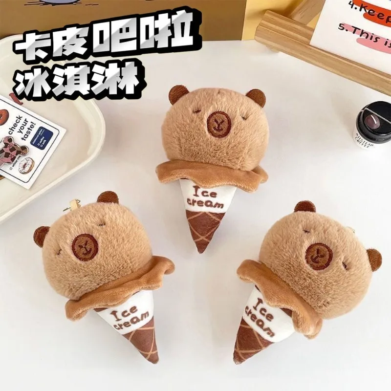 1-10 SZT. Pluszowy breloczek z kapybarą, lody w rożku, kreskówkowy, miękki, kreatywny wisiorek do torby, dekoracja na biurko, lalka, prezent, akcesoria z pluszowymi zwierzętami