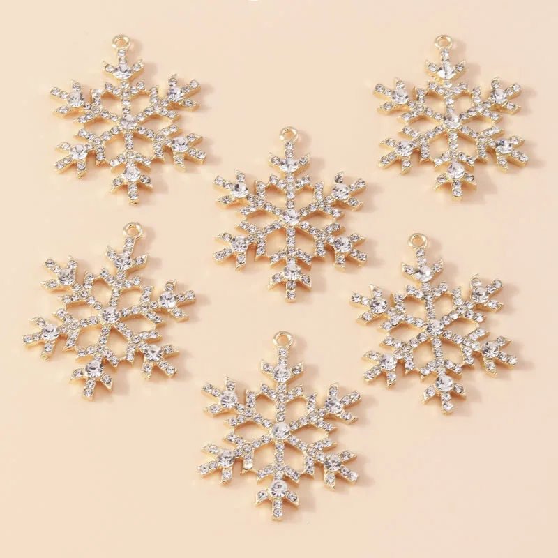Leslie 5pcs 30*38mm Exquisite Gold Color Christmas Crystal Snowflake Charms for Jewelry Making Women Necklace Earrings DIY Craft