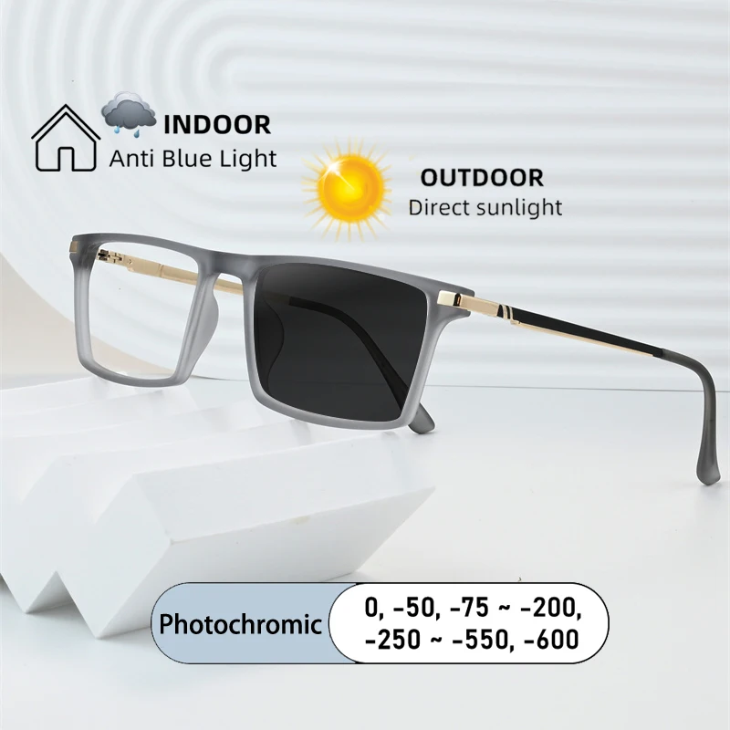 Frosted Square Narrow Frame Myopia Glasses Custom Prescription Sunglasses Photochromic Anti Blue Light Women Near Sight Eyewear