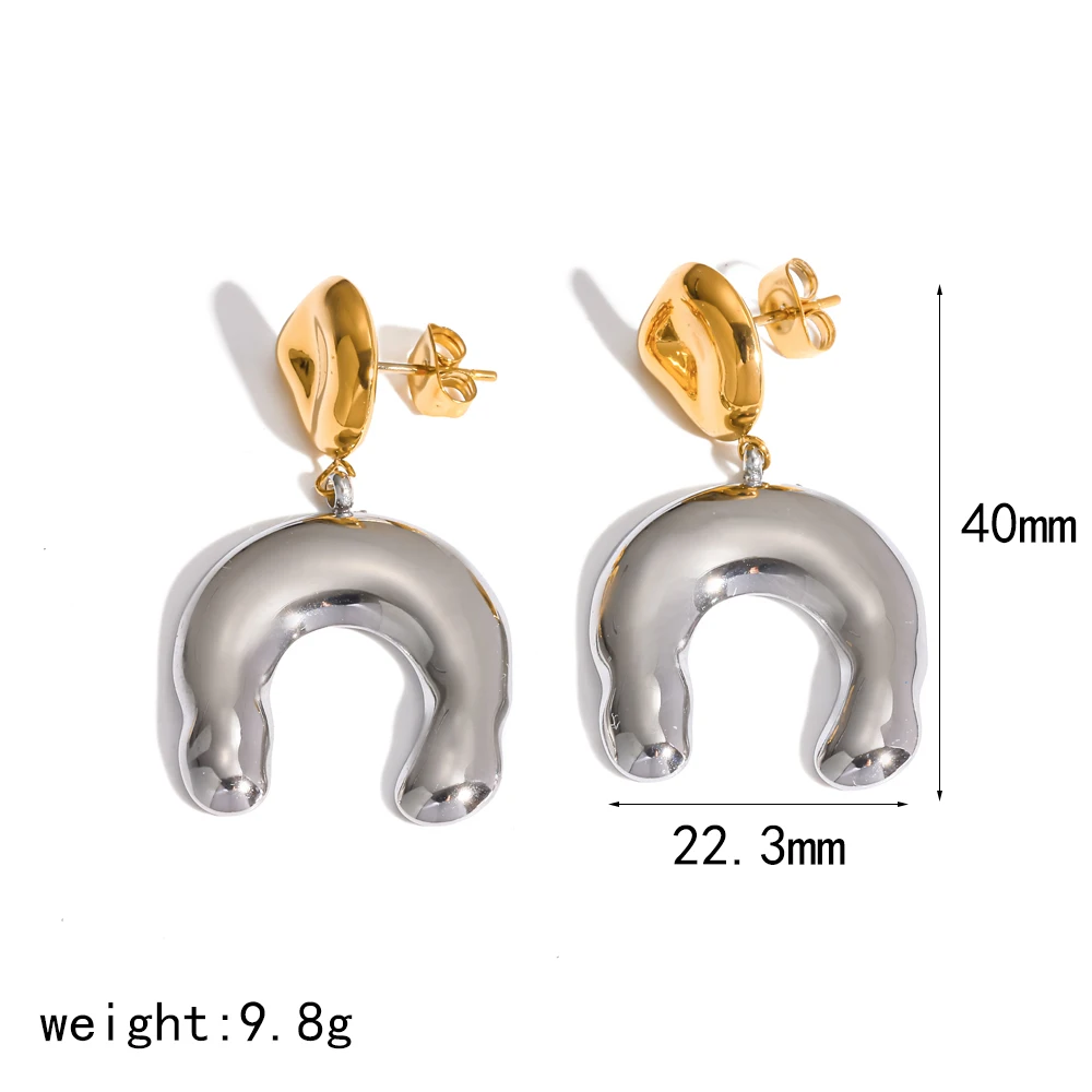 Modische, geometrische U-förmige Hängeohrringe, 18 Karat vergoldet, aus Edelstahl, wasserdicht, Damenaccessoires. – Detail 6