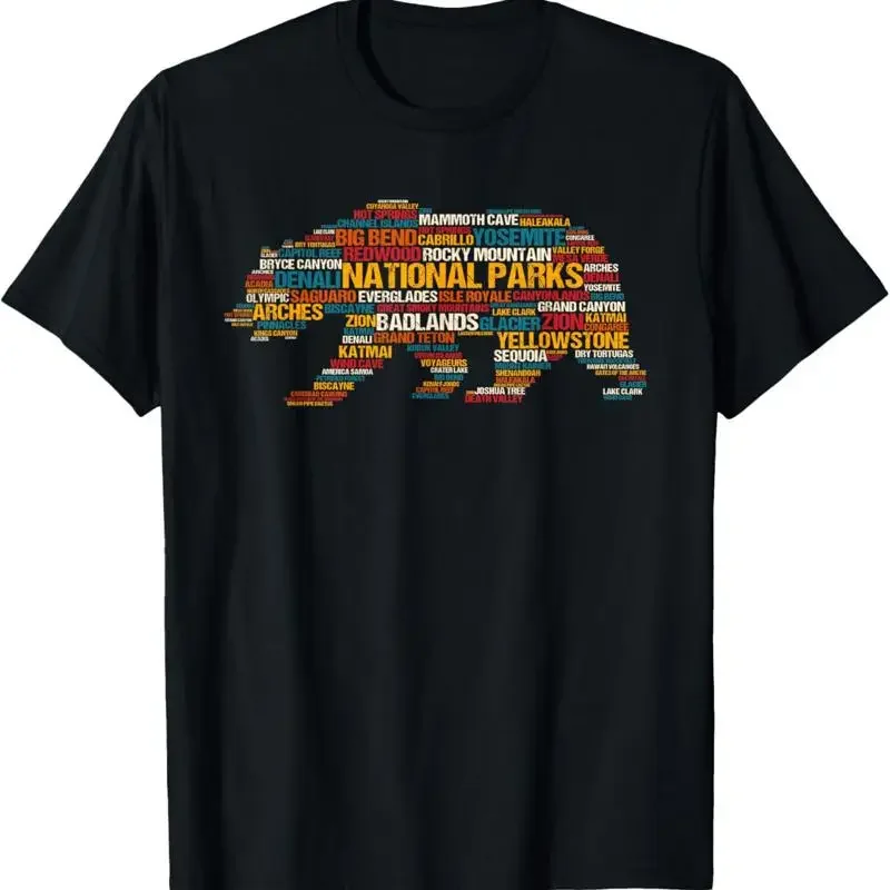 National Parks Usa List Word Cloud Bear Camping Hiking T Shirt