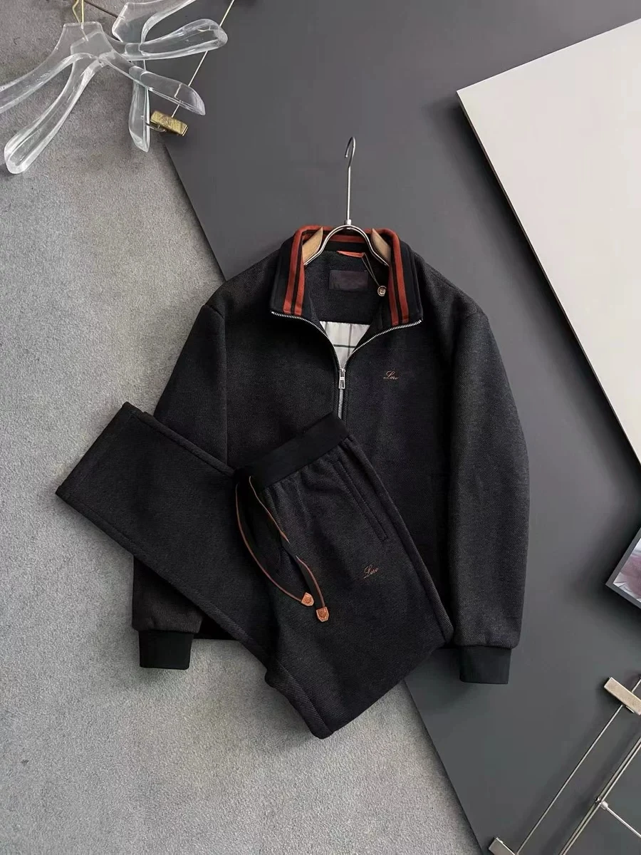 

MHTO Men's Woolen Collar Jaet And Pants Set Casual Sports Autumn Winter New Sle Long Sve Youth Faionable