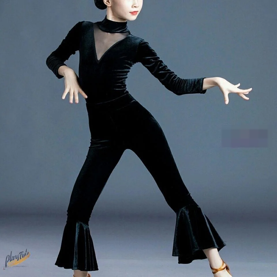 

Вельветовый комплект для тренировок и выступлений для девочек, улучшенная версия, осенне-зимний костюм для латиноамериканских танцев