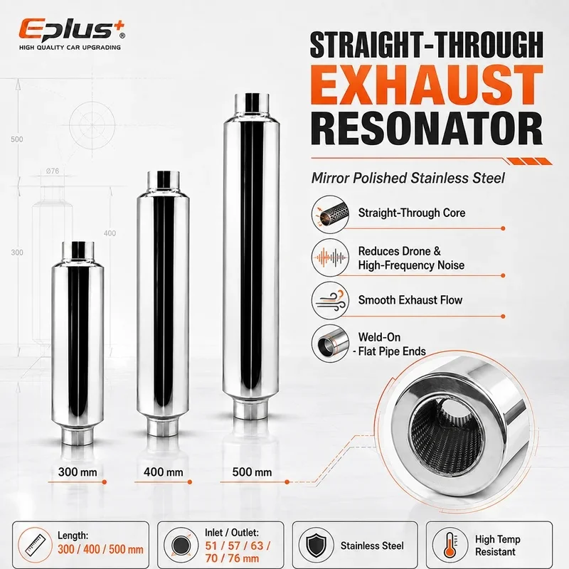 High Quality Stainless Steel Straight Through Exhaust Resonator 51 57 63 70 76mm Universal Car Middle Pipe