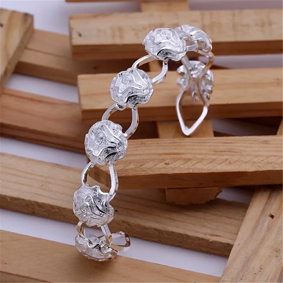 Hot 925 sterling silver Jewelry set rings Bracelets necklaces earring for women rose flower bangle Pendant Party Christmas gift