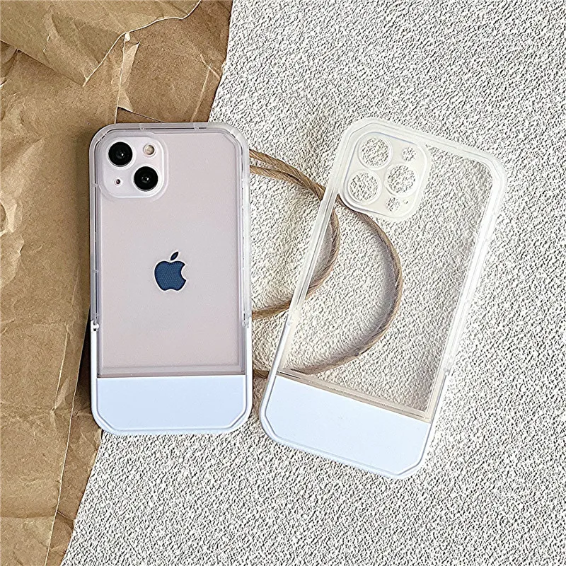 Luxury Holder Stand Bracket Transparent Phone Case For iPhone 11 12 13 14 15 16 Pro Max  X XS XR 7 8 Plus Clear Silicone Cover