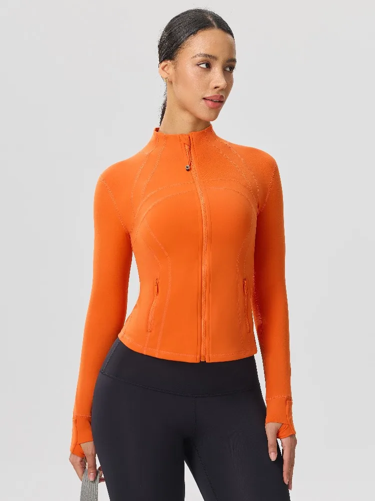 Women's Full-Zip Long Sleeve Yoga Jacket – Slim Fit Workout Jacket with Thumb Holes & Side Pockets, 6 Colors Available