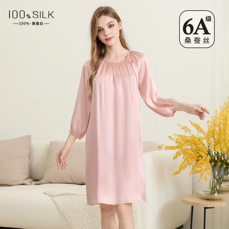 

Повседневное ночное платье из 100% тутового шелка, сорочка, свободная нижнее белье с длинными рукавами, ночная рубашка, пижама, сексуальная одежда для сна, пижамы из натурального шелка