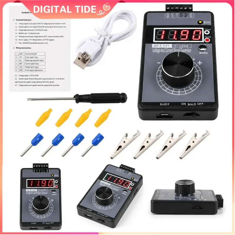 Handheld Digital Voltage Current Signal Generator 0-4-20mA Transmitter ±0-5-10V Positive Negative Output Tester Tool