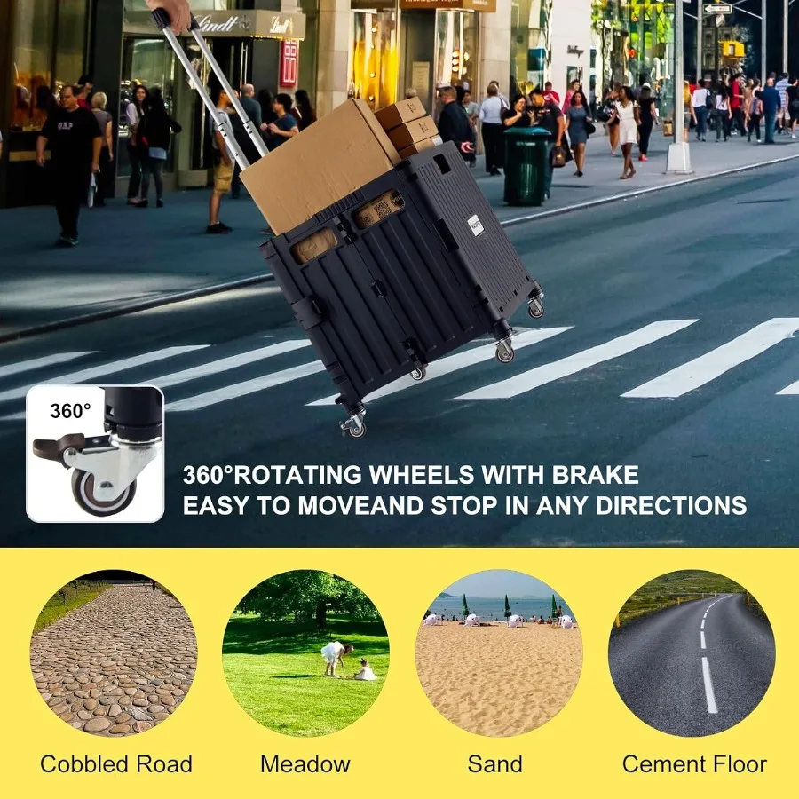 Carrello multiuso pieghevole Carrello portaoggetti portatile Carrello della spesa Cassetta degli attrezzi pieghevole con cestino del coperchio su 4 ruote girevoli f