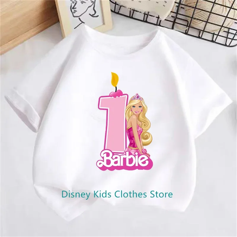 New Barbie Children Birthday Number 1-14 T Shirt Kid Kawaii Boy Girl Casual Clothes Anime Cartoons Kids T-shirts Tops Tee