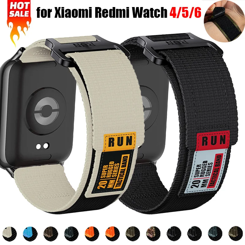 حزام نايلون تكتيكي لساعة Xiaomi Redmi 6/5/4 سوار رياضي لـ Miband 9/8 pro سوار بديل مرن قابل للتنفس
