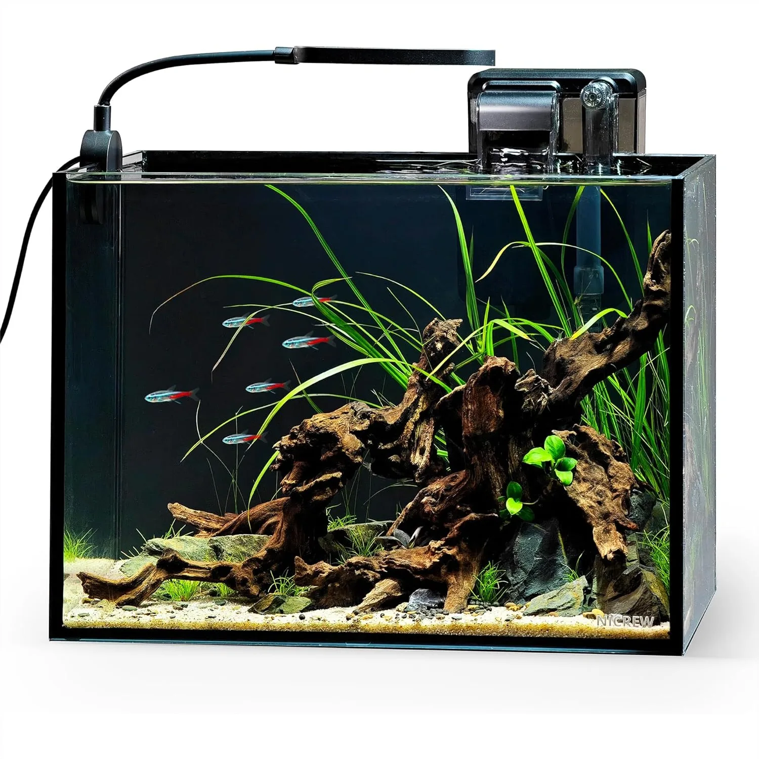 

2.5 Gallon Nano Nature Aquarium Kit, Ultra-Clear Rimless Desktop Fish Tank with Light and Filter for Small Fish, Shrimp, or