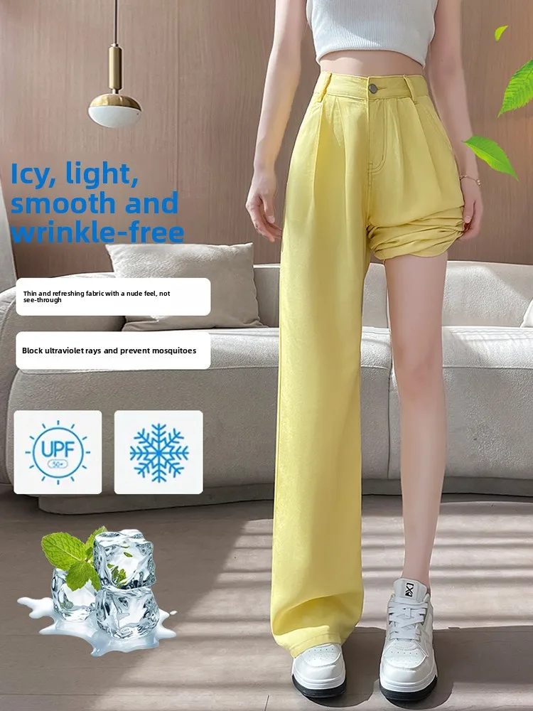 ارتفاع الخصر واسعة الساق الدنيم Skinnier فضفاضة تناسب الصيف رقيقة جديدة Sle المرأة الجينز الحرير الجليد الطابق طول السراويل