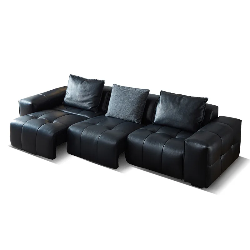 

Italian pixel electric sofa bed retractable modern simple automatic electric leather sofa bed dual-purpose black