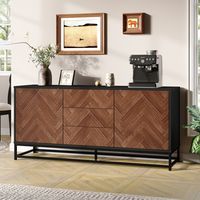 145*40*67cm Modern Living Room Cabinet, with 3 Drawers and 2 Doors, Sideboard with Metal Frame and Adjustable Partitions