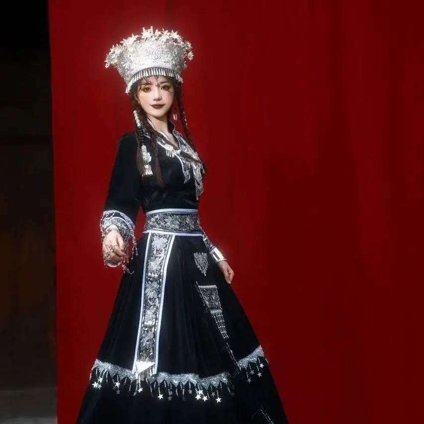 

Miaojiang Goddess Cosplay Costume Women's Traditional Hmong Suits Chinese Style Wedding Bride Outfits Stage Performance Clothing