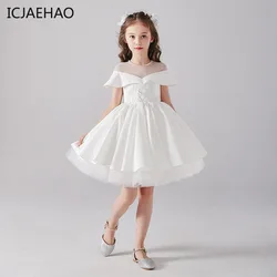 ICJAEHAO Children Pageant Elegant Birthday Party Formal Occasion Flower Girls White Dress Weddings Luxury Short Evening Gowns