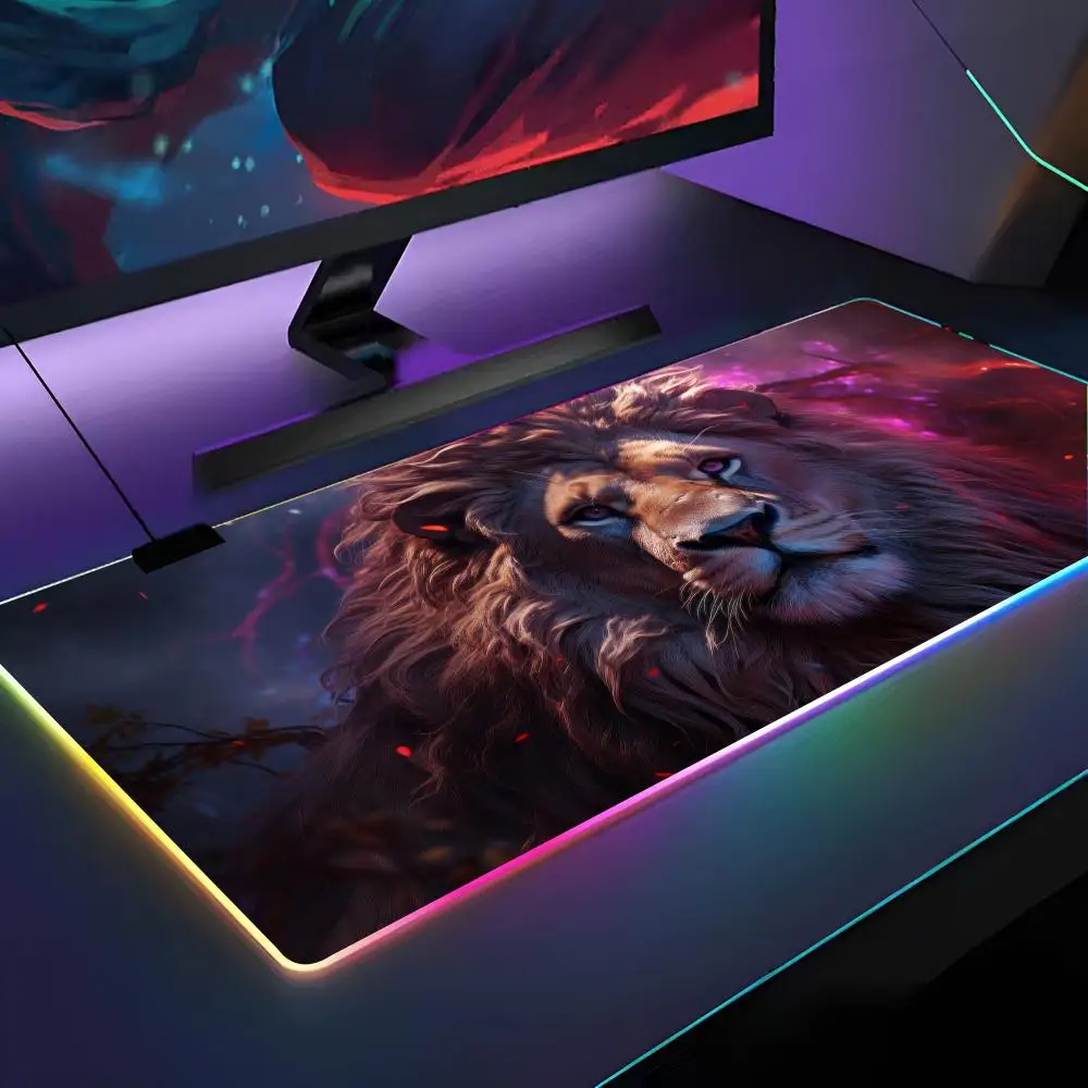 

Lion Mouse Pad RGB Backlit Mouse Pad Laptop Mouse Pad Laptop Gamer Computer Desk Gaming Accessories