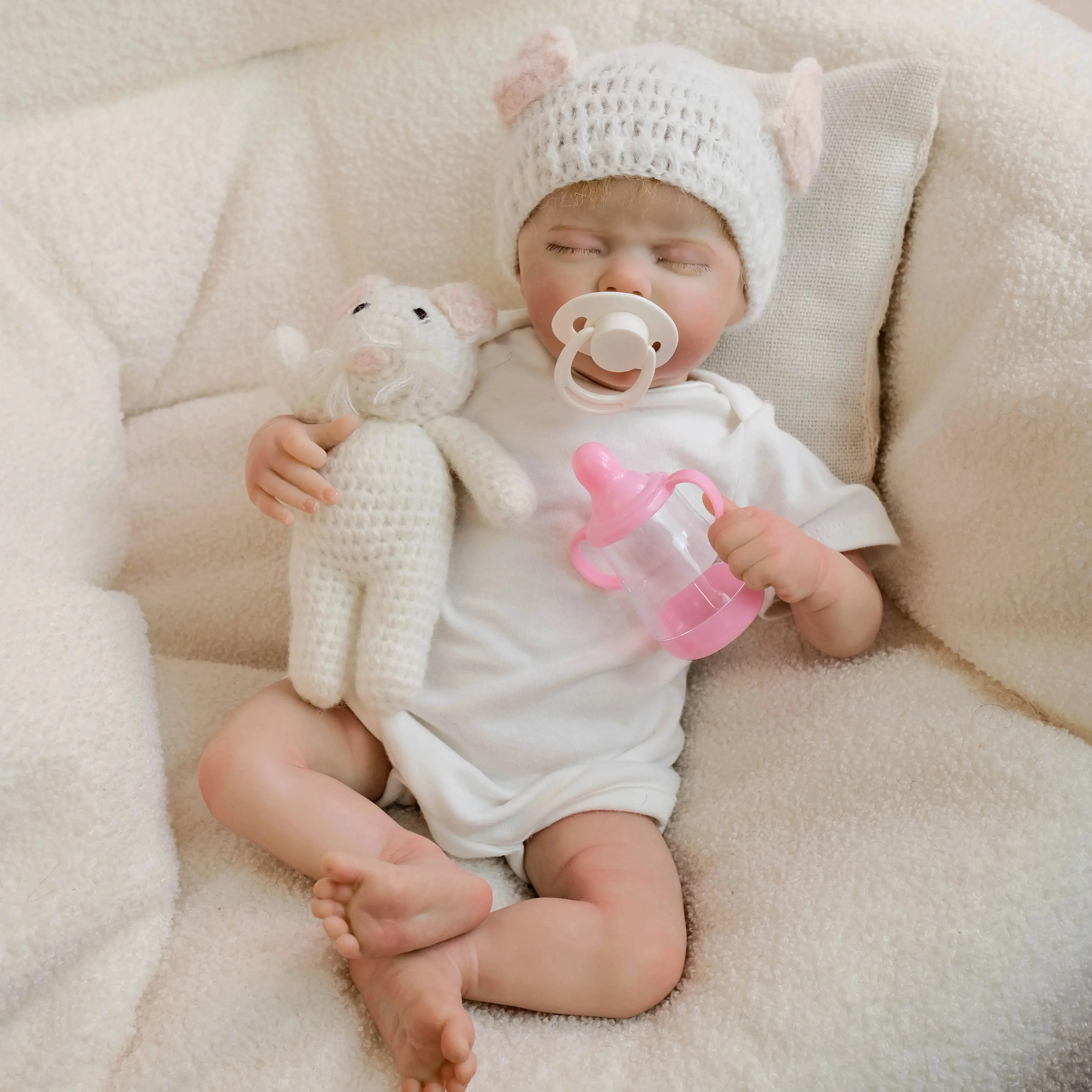 19inch Indie Soft Cotton Body Lifelike Sleeping Reborn Doll Multiple Layers Painting 3D Skin with Visible Veins Hand-Root Hair