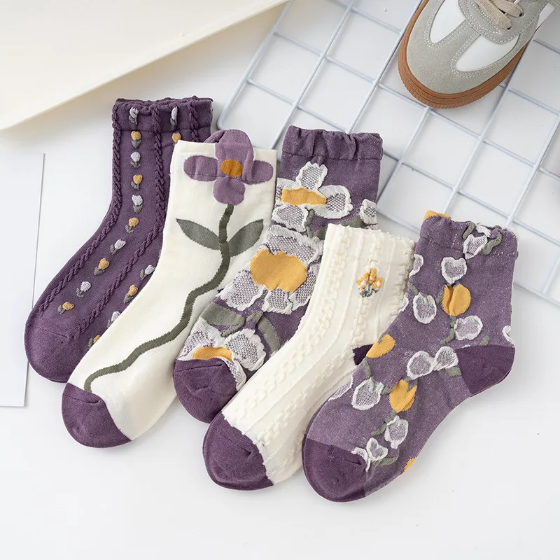 

Socks for Women New Fashion Women's Breathable Soft Cotton Sock Girl Retro Florals Sprot Middle Tube Socks Long Sox 10 Pairs