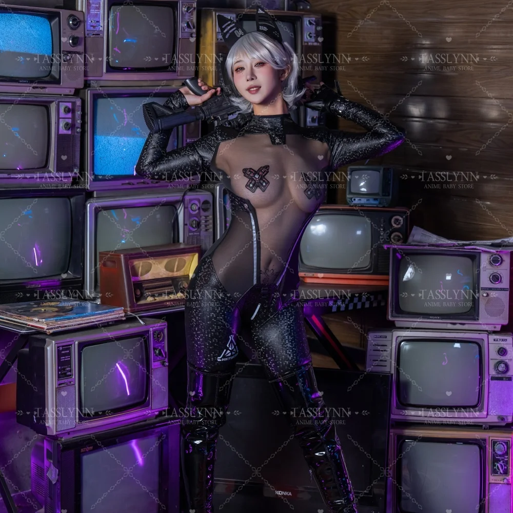 الأرنب الفتيات Cyberpunk زي معكوس الشاش أرنب بذلة فاسق البدلة المستقبل الميكانيكية نمط القط هالوين ازياء الأرنب البدلة