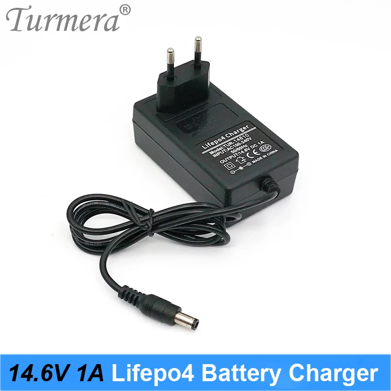 Turmera 14.6V 1A 4S Lifepo4 Battery Charger DC 5.5*2.1mm for 4Series 12V 12.8V 14.4V 18650 32650 32700 33140 Lifepo4 Battery Use