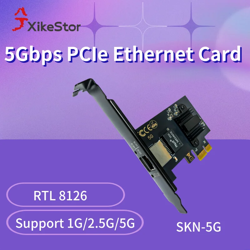 

Проводная Ethernet-карта XikeStor 5 Гбит/с PCIe, сетевой микрофон с низкопрофильным кронштейном, порт 5G RJ45 для настольного ПК/сервного устройства Windows Linux