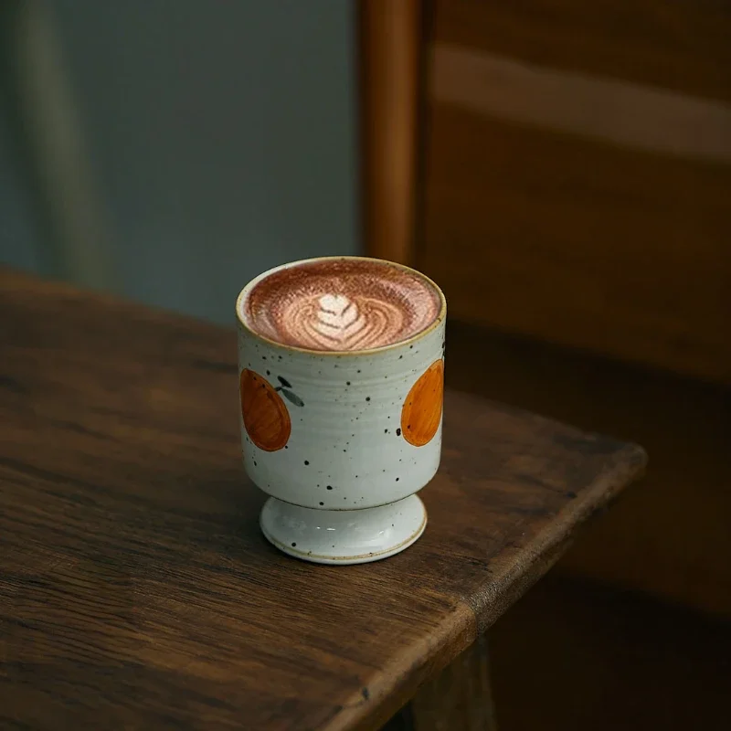 Vintage Rustic Clay Coffee Mug - High Foot Latte Cup, Afternoon Tea Glass, Unique Ceramic Drinkware for Coffee Lovers