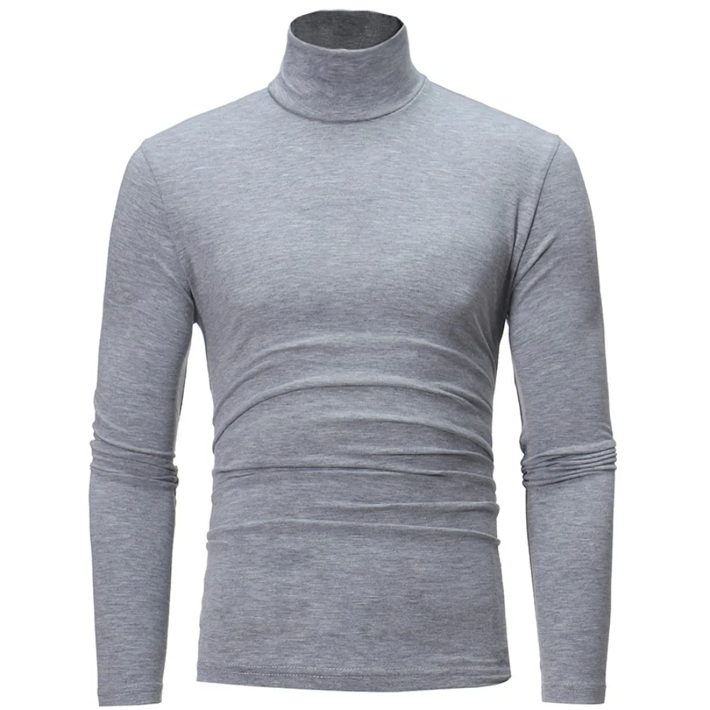 Autumn Winter Men's High Neck T-shirt Slim Fit High Elastic Long Sleeve Men's Fashion Casual Breathable Pullover Bottoming Shirt