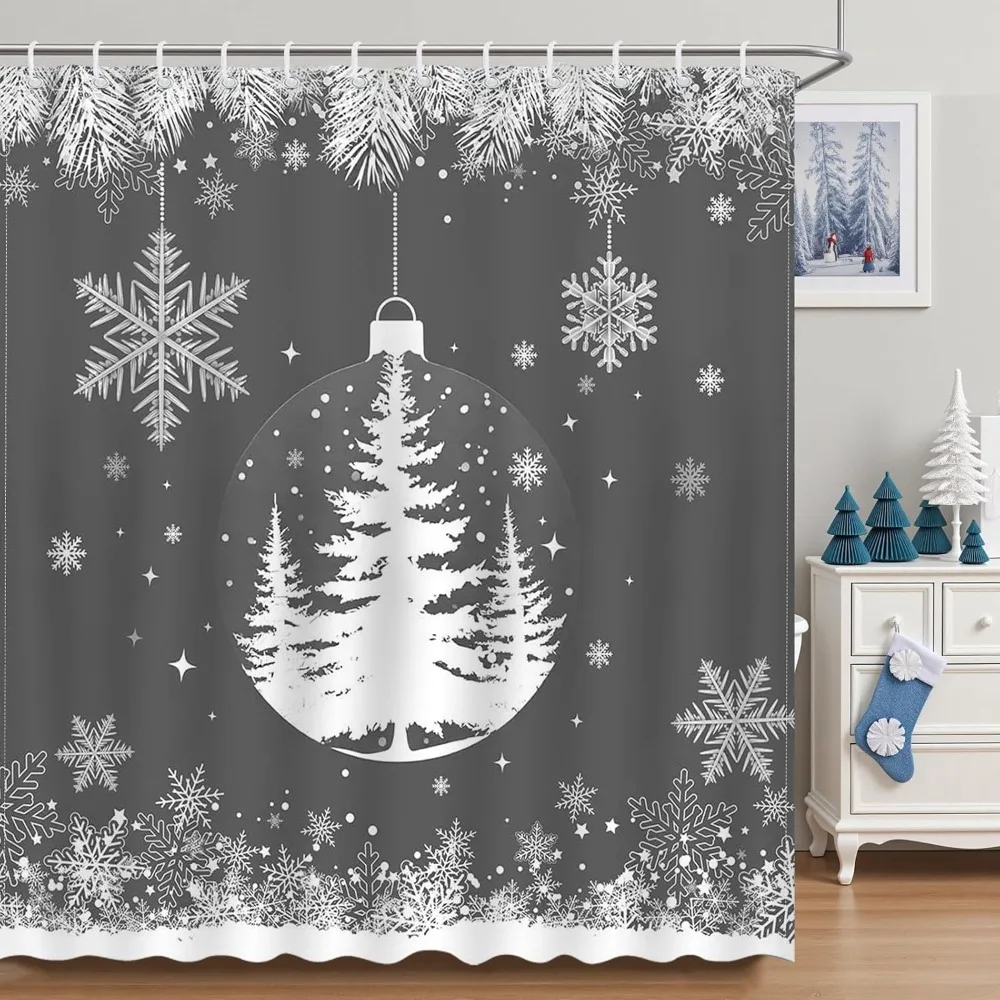 

Winter Grey Shower Curtain Winter Pine Tree Bathroom Curtain Christmas Holiday Shower Curtains Bathtub Decor