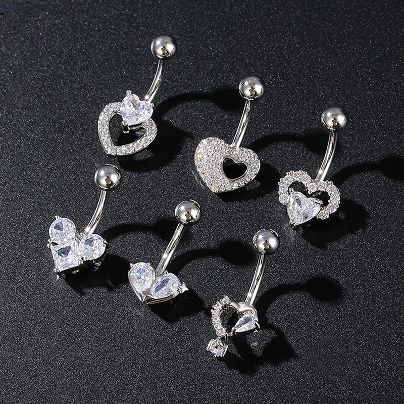 Fashion Zircon Belly Button Rings Stainless Steel Bow Heart Navel Piercing Ring For Women Sexy Belly Piercing Ring Body Jewelry