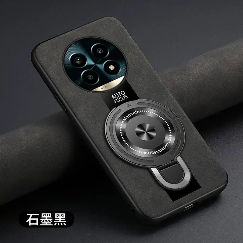 

For Realme 13 Pro Plus 5G Magnetic Ring Holder Luxury Bracket Plexiglass PU Silicone Sheepskin Leather Shockproof Cover