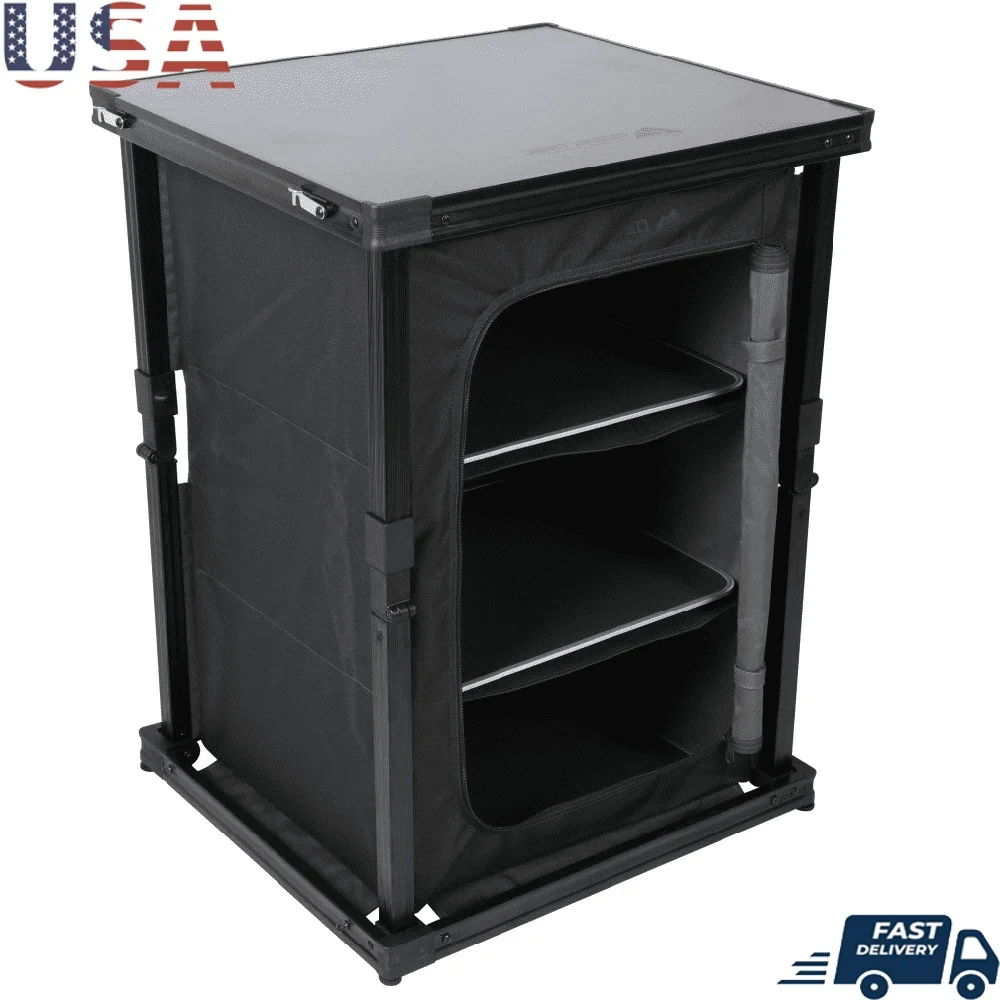 

Folding Kitchen Organizer Table with Easy Clean Surface Portable Storage Camping Cooking Tools Outdoor Adventure