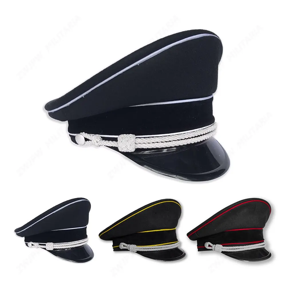 

WW2 Army Cap Collectibles Black Officer Large Brimmed Hats Woolen