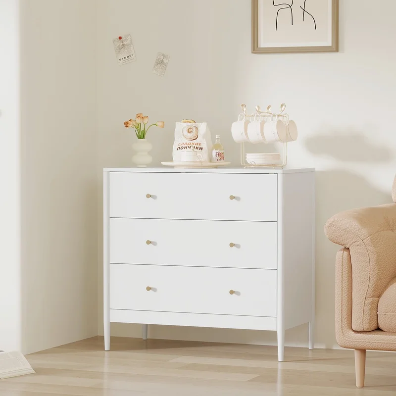 

Modern White 3-Drawer Dresser for Bedroom, Living Room, Entryway – Compact MDF Storage Cabinet