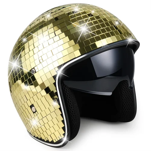 Casco de bola de discoteca con visera retráctil, casco de discoteca de cristal con espejo brillante, sombrero de disfraz de bola de discoteca Punk para Bar DJ