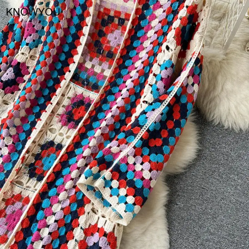 Vintage Hollow Out Shawl Summer Holiday Beach Cardigans Kimono Floral Knit Pashmina Ponchos Streetwear Loose Hollow Out Overcoat