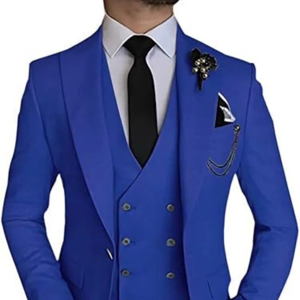 

Men's 3-piece slim fit suit set with 1 button jacket, vest, pants, tailcoat set suitable for parties, weddings, and business