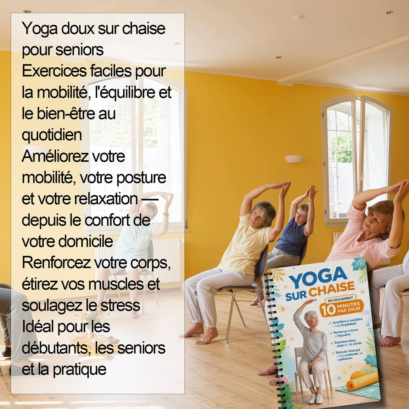 French Version Yoga Sur Chaise Guide Book Weight Loss, Muscle Strengthening & Flexibility - Beginner-Friendly Workout Suitable