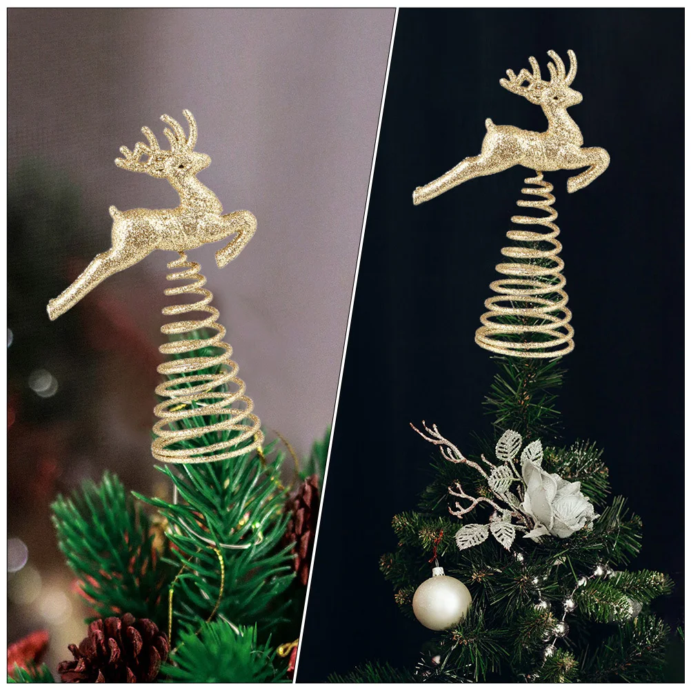 

2Pcs Christmas Tree Star Elk Shape Iron Art Ornament Decorative Treetop Decor Xmas Tree Festive Adornment Treetop Decor