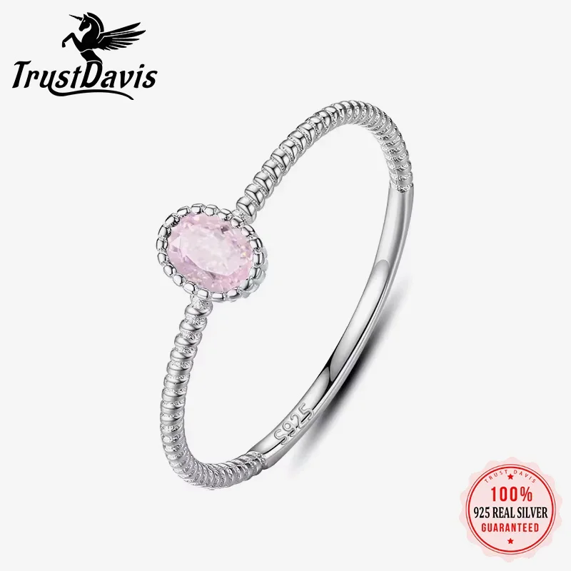 Trustdavis Genuine 925 Sterling Silver Dazzling Black Pink CZ Rings Size 5 6 7 8 Wonderful For Women Girls Teen Lady's Gift DT67